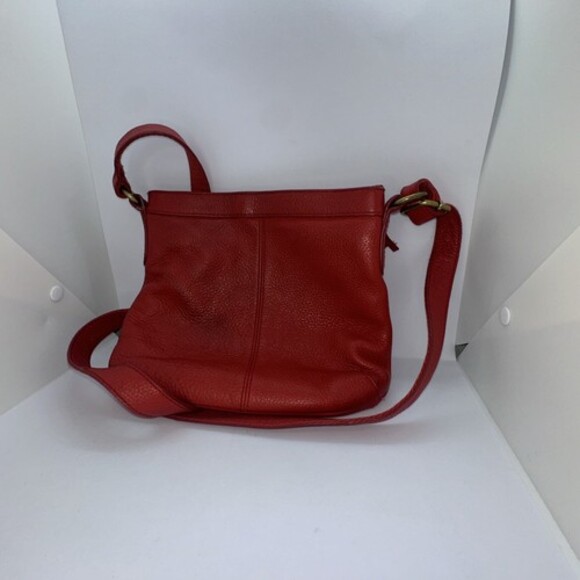 Fossil Morgan Red Pebble Leather Traveler Messenger Crossbody Shoulder Bag - Picture 5 of 9